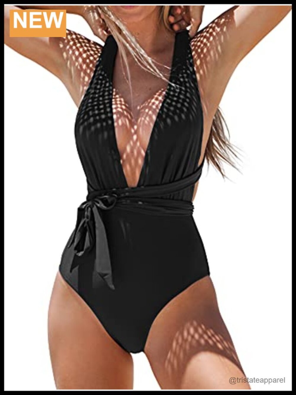 One Piece Swimsuit Plunge V Neck Wrap Tie Bathing Suit
